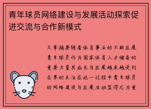 青年球员网络建设与发展活动探索促进交流与合作新模式