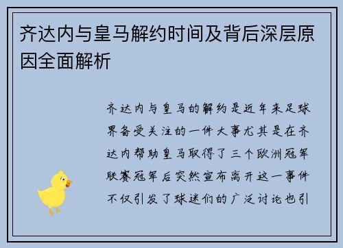 齐达内与皇马解约时间及背后深层原因全面解析