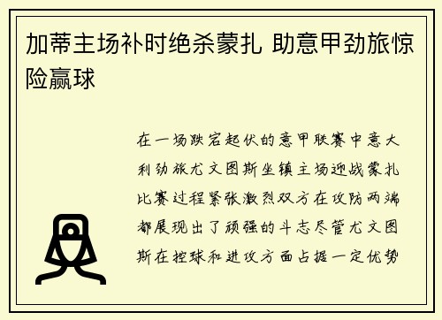 加蒂主场补时绝杀蒙扎 助意甲劲旅惊险赢球